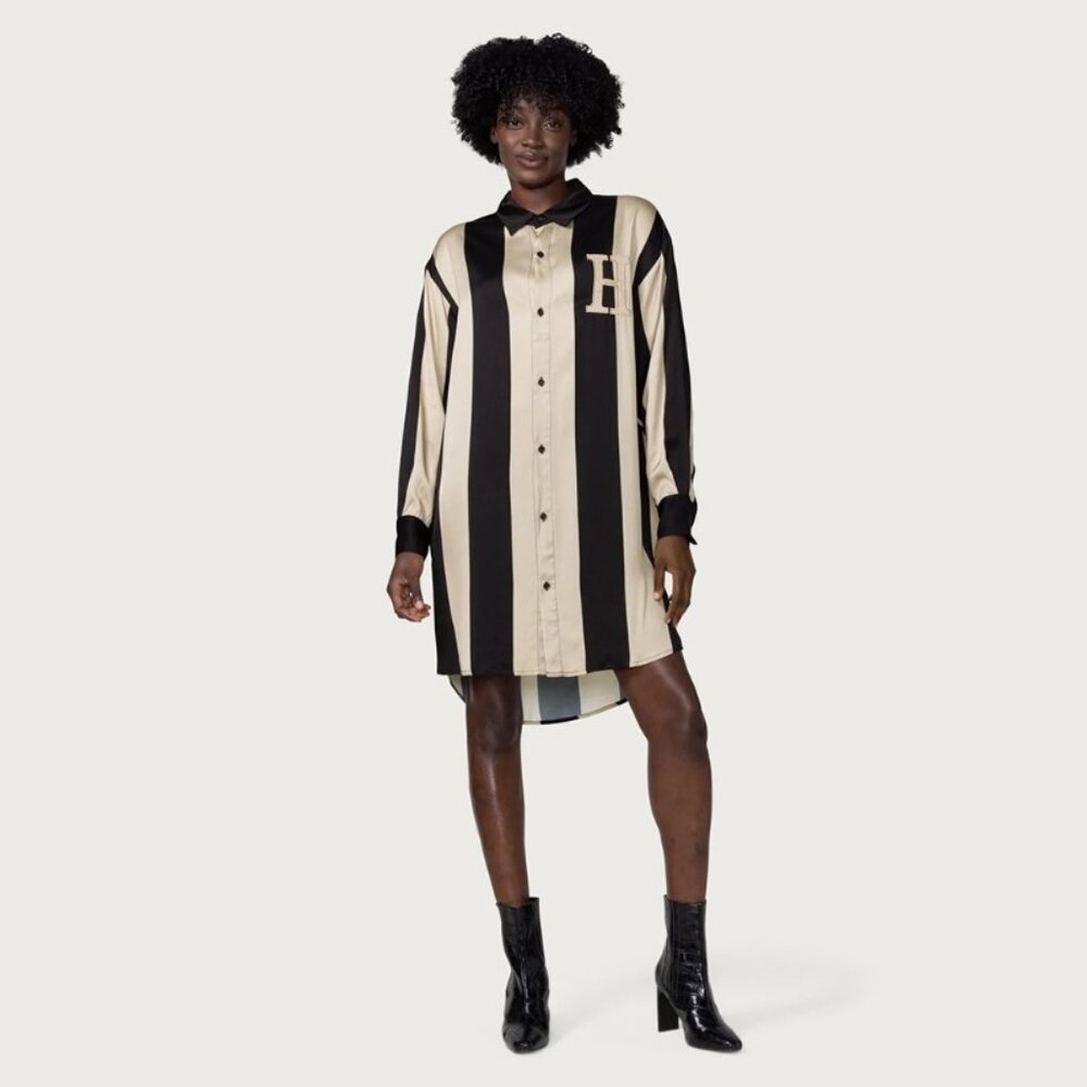 Honor the Gift Casual Silky Long Sleeve Women Dress Shirt in Black Cream NEW